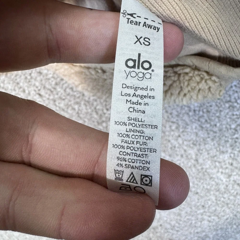 Alo Yoga Pullover Women XS Sherpa Quarter Zip Tan Cropped EUC